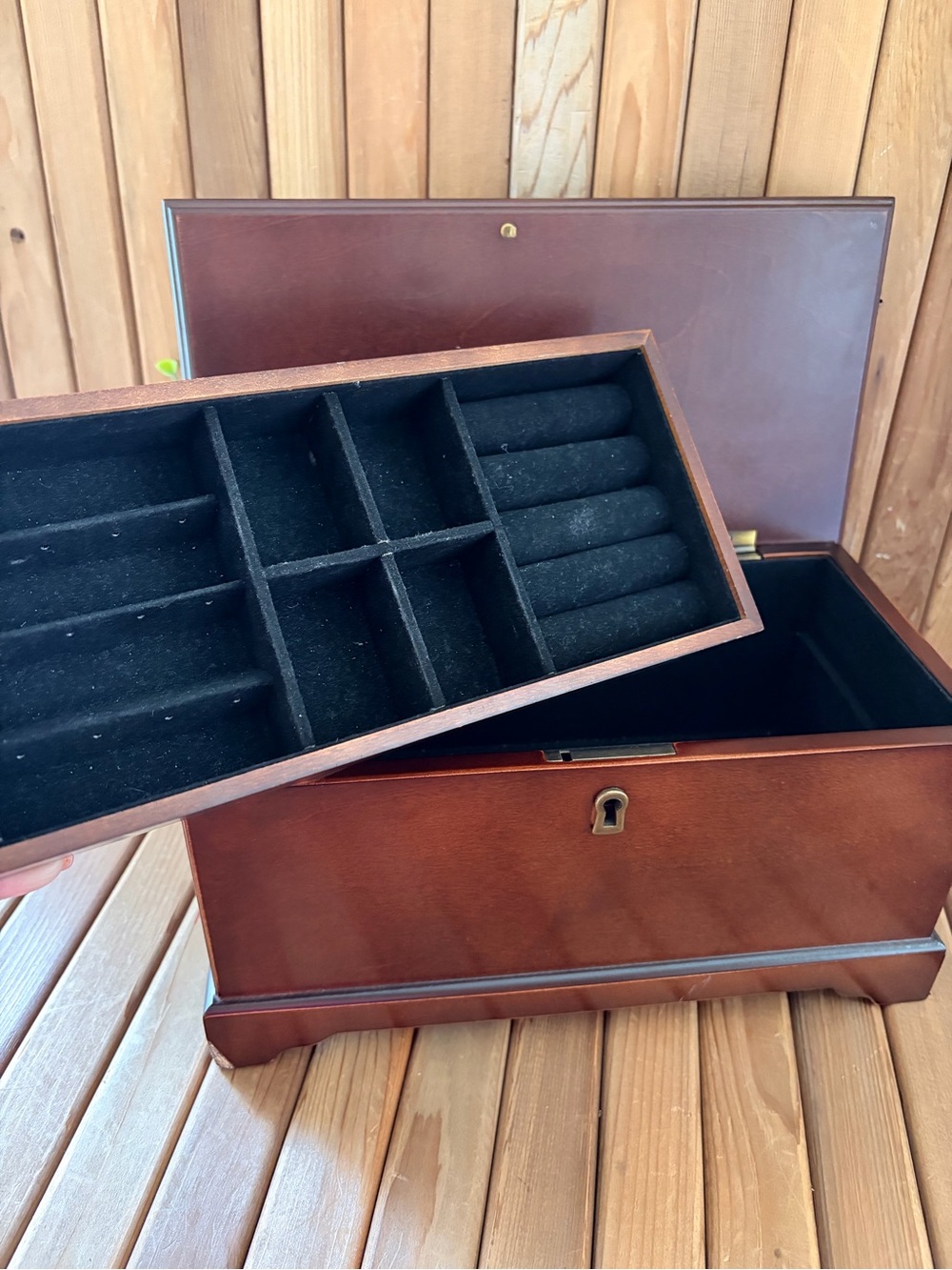 Vintage BOMBAY Company Mahogany Jewelry Box, 1990's Wooden Keepsake Valet